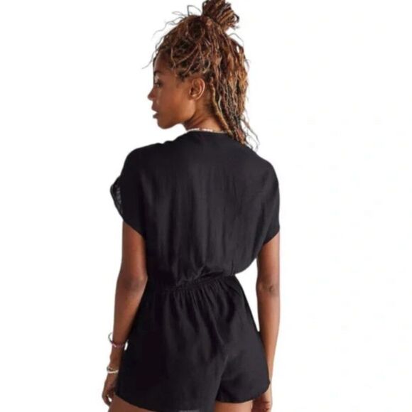 Free People Weila Embroidered Romper in Black & White Women's S - Picture 2 of 6